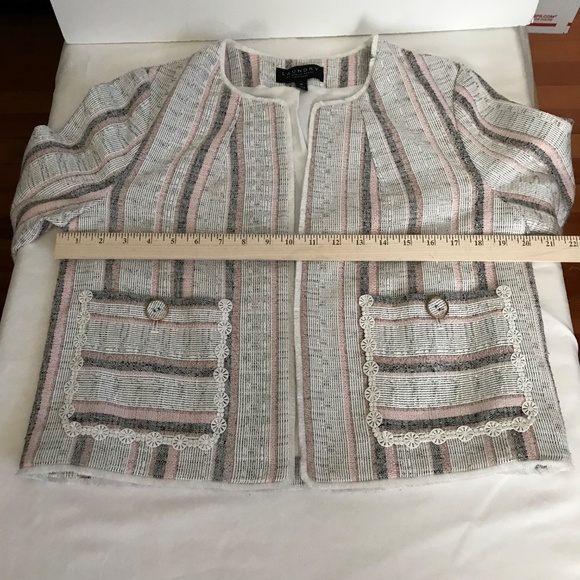 LAUNDRY By Shelli Segal Cropped Open Front Tweed Striped Blazer Jacket Size 10 - Picture 13 of 16
